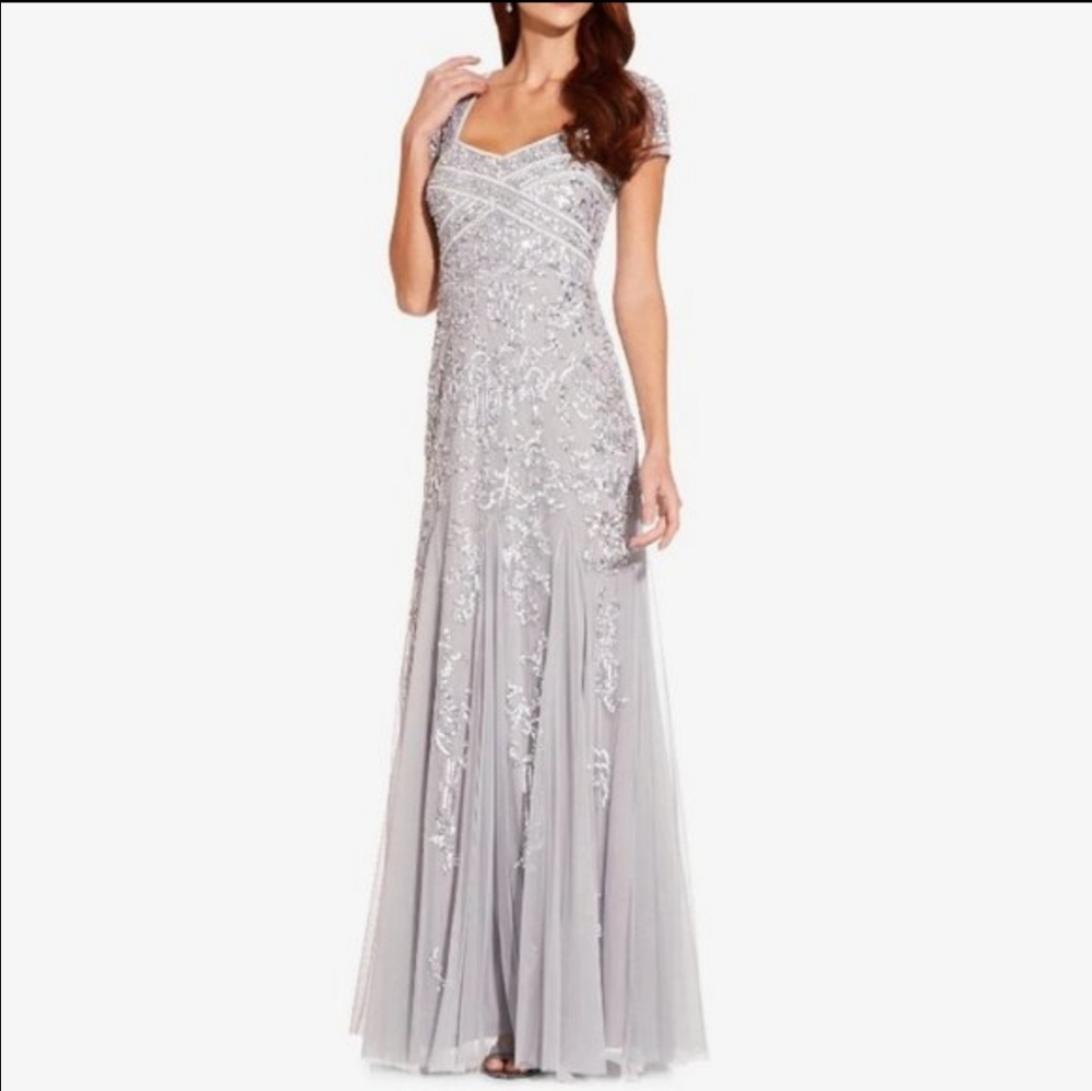 Adrianna Papell size 12 silver mist gown nwt